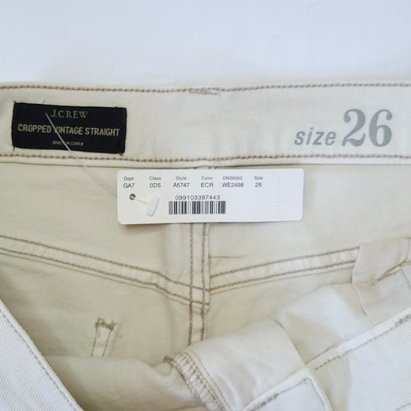 J.Crew Cropped Vintage Straight Leg Jeans in Distressed Ecru/Cream Size 26 - NWT - Picture 10 of 12
